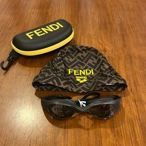 Fendi X Arena Thelios Swimming Goggles Swim Cap and Carry Case new